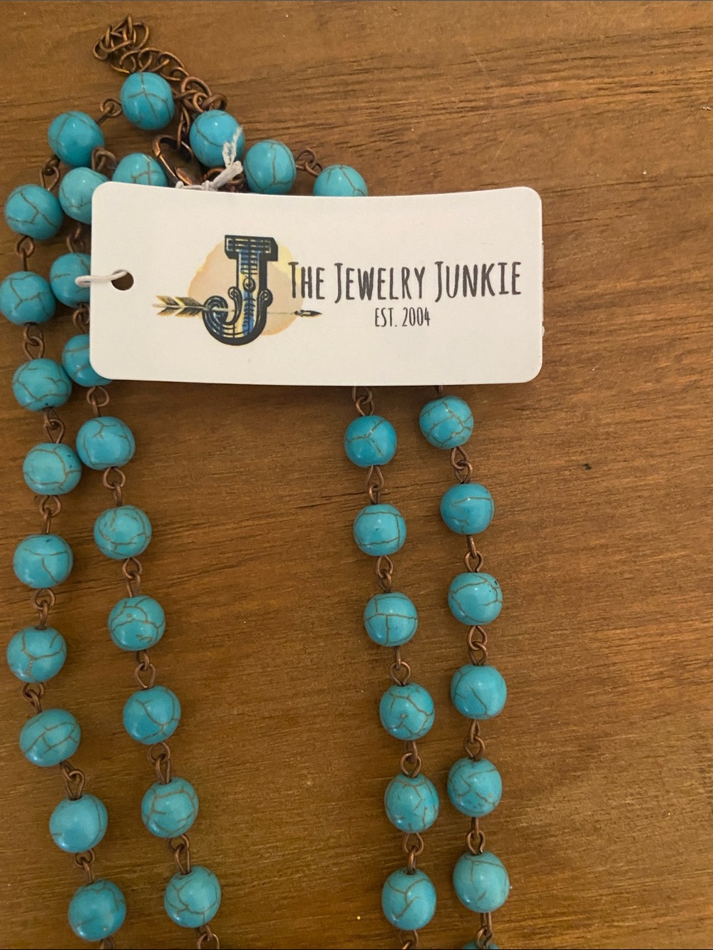 The Jewelry Junkie NWT turquoise beaded two strand boho country necklace feather - Picture 3 of 4